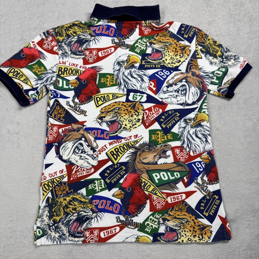 Polo Ralph Lauren Polo Shirt Boys 8 Multicolor All Over Print Chenille Logo - Picture 11 of 12